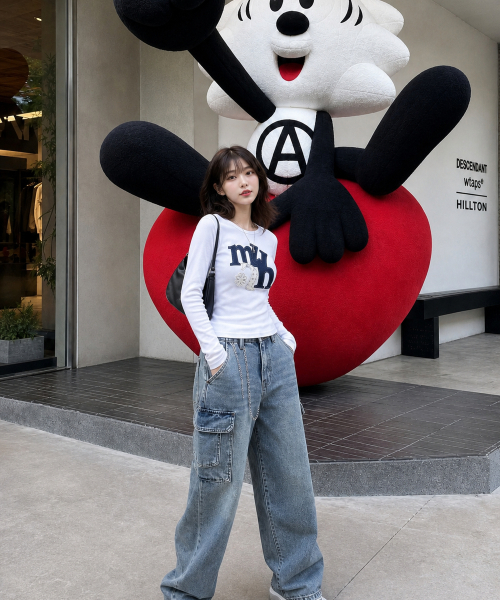 muahmuah（ムーアムーア）の「Aフラワーアップリケパッチ 長袖Tシャツ [ホワイト]（Tシャツ/カットソー・レディース・その他・FREE）」の10枚目の写真