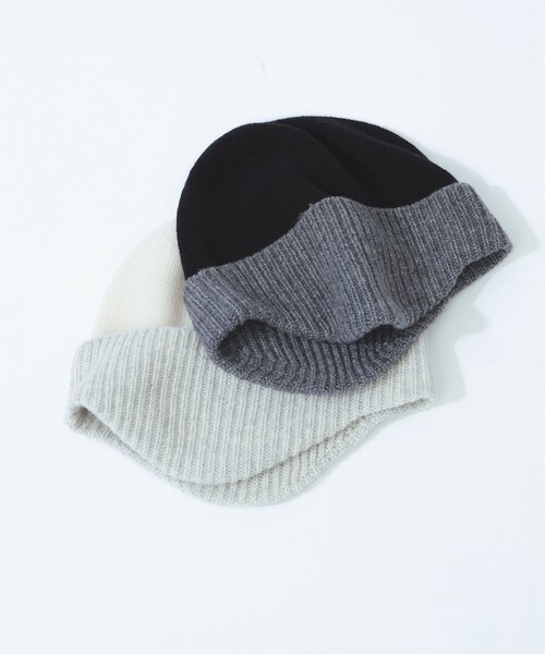 Ray BEAMS（レイビームス）の「カシミヤ混 ニット キャップ（ハット・レディース・ホワイト/ブラック・ONE SIZE）」の2枚目の写真