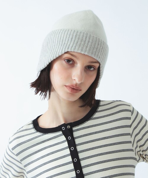 Ray BEAMS（レイビームス）の「カシミヤ混 ニット キャップ（ハット・レディース・ホワイト/ブラック・ONE SIZE）」の3枚目の写真