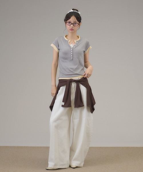 apres jour mignon(アプレジュールミニョン)の「フェイクレイヤードヘンリーニット(ニット/セーター・レディース・ピンク/ダークブラウン/グレー/ブラウン系その他・フリー/LARGE)」の7枚目の写真