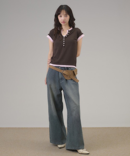 apres jour mignon(アプレジュールミニョン)の「フェイクレイヤードヘンリーニット(ニット/セーター・レディース・ピンク/ダークブラウン/グレー/ブラウン系その他・フリー/LARGE)」の10枚目の写真