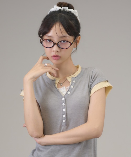 apres jour mignon(アプレジュールミニョン)の「フェイクレイヤードヘンリーニット(ニット/セーター・レディース・ピンク/ダークブラウン/グレー/ブラウン系その他・フリー/LARGE)」の17枚目の写真