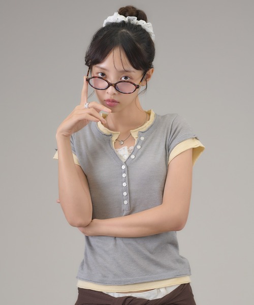 apres jour mignon(アプレジュールミニョン)の「フェイクレイヤードヘンリーニット(ニット/セーター・レディース・ピンク/ダークブラウン/グレー/ブラウン系その他・フリー/LARGE)」の18枚目の写真