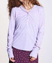 HOODED HENLEY RIB TOP