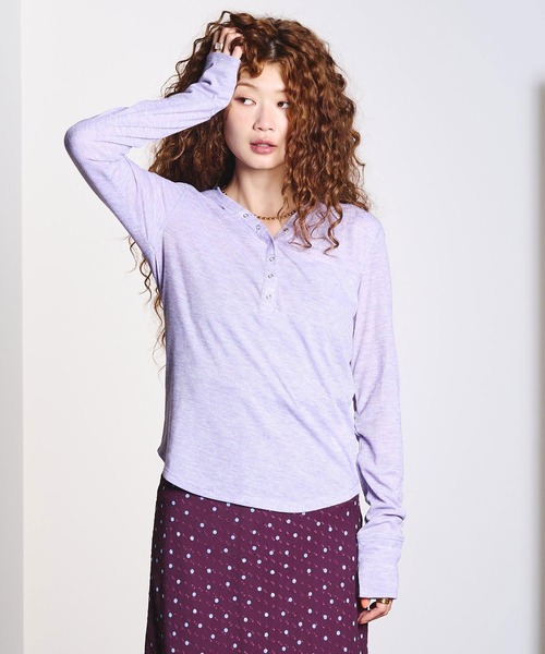 ROSE BUD(ローズバッド)の「HOODED HENLEY RIB TOP(Tシャツ/カットソー・レディース・クリーム/パープル・ONE SIZE)」の15枚目の写真