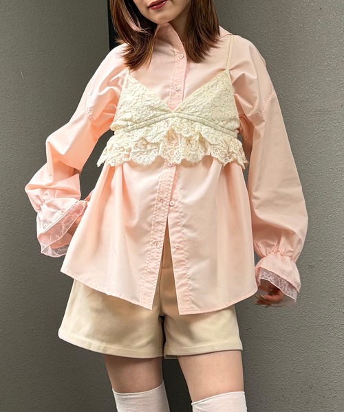 junoah(ジュノア)の「レースフリルキャンディースリーブシャツ(シャツ/ブラウス・レディース・ブルー/ホワイト/ピンク・SMALL/MEDIUM/LARGE)」の3枚目の写真