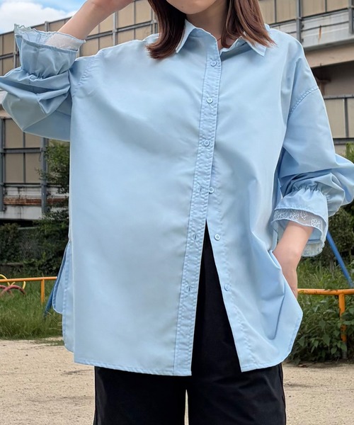 junoah(ジュノア)の「レースフリルキャンディースリーブシャツ(シャツ/ブラウス・レディース・ブルー/ホワイト/ピンク・SMALL/MEDIUM/LARGE)」の2枚目の写真