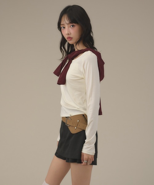apres jour mignon(アプレジュールミニョン)の「シアーヘンリートップス(Tシャツ/カットソー・レディース・ブラウン系その他/グリーン/グレー/オフホワイト/ボルドー/ブルー・フリー/LARGE)」の9枚目の写真