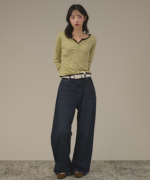 apres jour mignon(アプレジュールミニョン)の「シアーヘンリートップス(Tシャツ/カットソー・レディース・ブラウン系その他/グリーン/グレー/オフホワイト/ボルドー/ブルー・フリー/LARGE)」の21枚目の写真