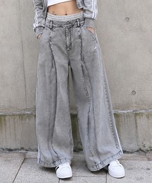 【adidas/アディダス】デニムワイドパンツ/ウォッシュドグレーデニム