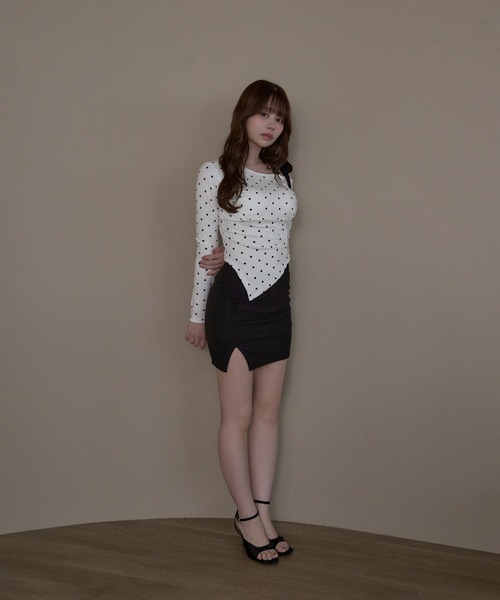 M DOLLY(エムドリー)の「Dot sylvie ribbon tops / ドットシルヴィリボントップス(Tシャツ/カットソー・レディース・ブラック/グレー/ホワイト・FREE)」の9枚目の写真