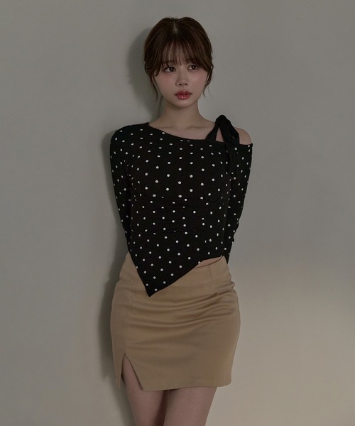 M DOLLY(エムドリー)の「Dot sylvie ribbon tops / ドットシルヴィリボントップス(Tシャツ/カットソー・レディース・ブラック/グレー/ホワイト・FREE)」の10枚目の写真