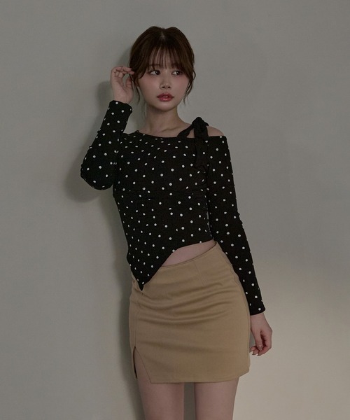 M DOLLY(エムドリー)の「Dot sylvie ribbon tops / ドットシルヴィリボントップス(Tシャツ/カットソー・レディース・ブラック/グレー/ホワイト・FREE)」の11枚目の写真