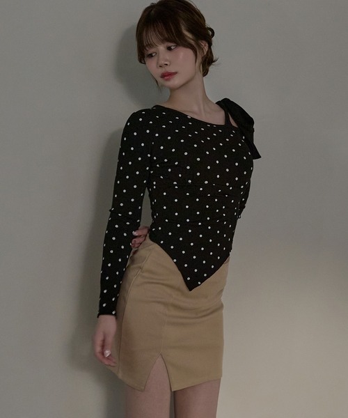 M DOLLY(エムドリー)の「Dot sylvie ribbon tops / ドットシルヴィリボントップス(Tシャツ/カットソー・レディース・ブラック/グレー/ホワイト・FREE)」の12枚目の写真