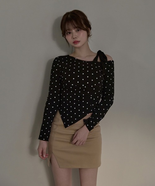 M DOLLY(エムドリー)の「Dot sylvie ribbon tops / ドットシルヴィリボントップス(Tシャツ/カットソー・レディース・ブラック/グレー/ホワイト・FREE)」の13枚目の写真