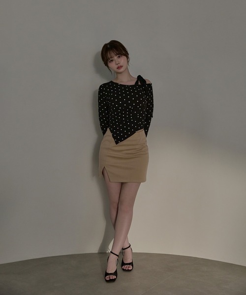 M DOLLY(エムドリー)の「Dot sylvie ribbon tops / ドットシルヴィリボントップス(Tシャツ/カットソー・レディース・ブラック/グレー/ホワイト・FREE)」の14枚目の写真