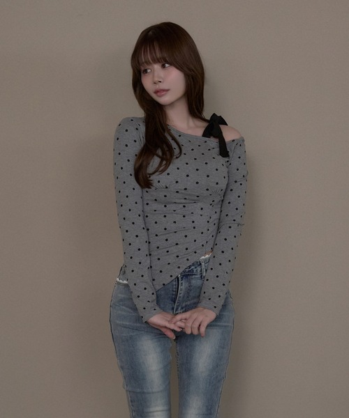 M DOLLY(エムドリー)の「Dot sylvie ribbon tops / ドットシルヴィリボントップス(Tシャツ/カットソー・レディース・ブラック/グレー/ホワイト・FREE)」の15枚目の写真