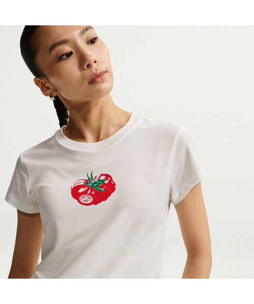 NIKE（ナイキ）の「NIKE/ナイキ WSNSWCHLLKNTMODCRPTMATO（Tシャツ/カットソー・レディース・ホワイト/ピンク・M/L/XL）」の6枚目の写真
