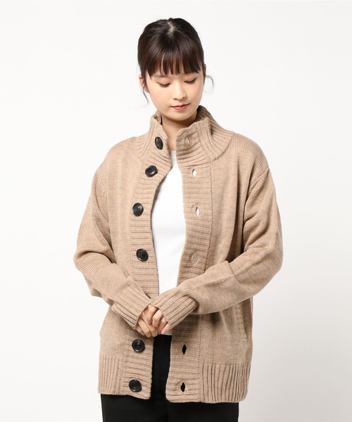Bling Leads（ブリングリーズ）の「【es】【Bling Leads】ニット素材ハイネックカーディガン（カーディガン/ボレロ・メンズ・杢グレー/ベージュ・MEDIUM/X-LARGE）」の2枚目の写真