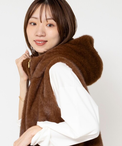 Rie Miller（リエミラー）の「ウォッシャブルフード付きファーベスト（ベスト・レディース・ブラウン・38）」の12枚目の写真