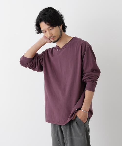 NANO universe(ナノユニバース)の「「surplus」デザインヘンリーネックTシャツ 長袖(Tシャツ/カットソー・メンズ・チャコール/オフホワイト/バーガンディー・M/L)」の1枚目の写真