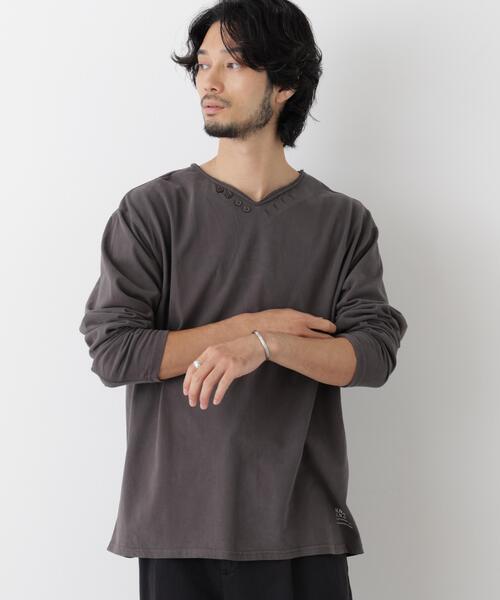 NANO universe(ナノユニバース)の「「surplus」デザインヘンリーネックTシャツ 長袖(Tシャツ/カットソー・メンズ・チャコール/オフホワイト/バーガンディー・M/L)」の3枚目の写真
