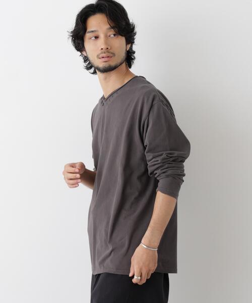 NANO universe(ナノユニバース)の「「surplus」デザインヘンリーネックTシャツ 長袖(Tシャツ/カットソー・メンズ・チャコール/オフホワイト/バーガンディー・M/L)」の4枚目の写真