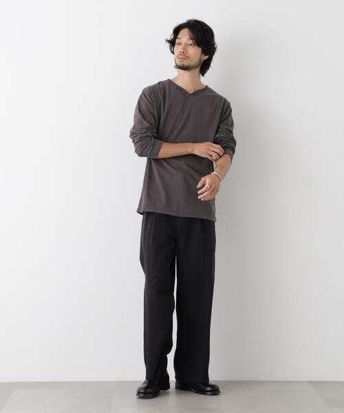 NANO universe(ナノユニバース)の「「surplus」デザインヘンリーネックTシャツ 長袖(Tシャツ/カットソー・メンズ・チャコール/オフホワイト/バーガンディー・M/L)」の7枚目の写真