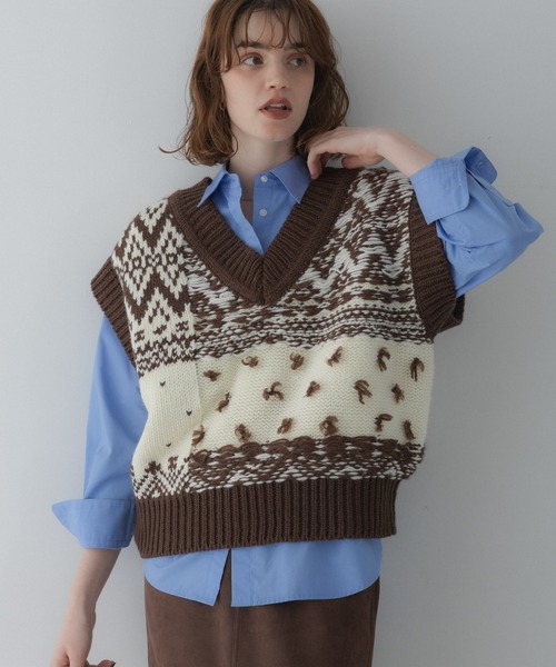 URBAN RESEARCH Sonny Label（アーバンリサーチサニーレーベル）の「柄編みニットベスト（ベスト・レディース・ブラウン系その他/グレー系その他/ホワイト系その他・FREE）」の3枚目の写真