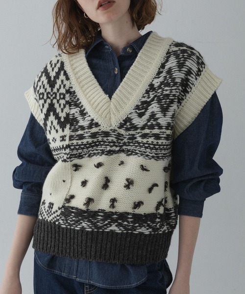 URBAN RESEARCH Sonny Label（アーバンリサーチサニーレーベル）の「柄編みニットベスト（ベスト・レディース・ブラウン系その他/グレー系その他/ホワイト系その他・FREE）」の5枚目の写真