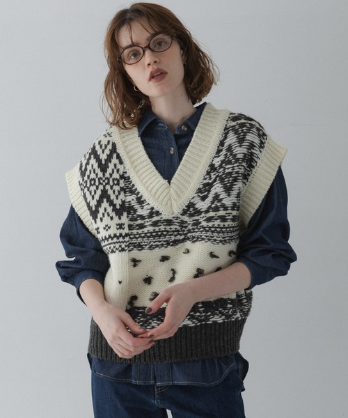 URBAN RESEARCH Sonny Label（アーバンリサーチサニーレーベル）の「柄編みニットベスト（ベスト・レディース・ブラウン系その他/グレー系その他/ホワイト系その他・FREE）」の6枚目の写真