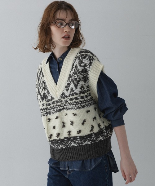 URBAN RESEARCH Sonny Label（アーバンリサーチサニーレーベル）の「柄編みニットベスト（ベスト・レディース・ブラウン系その他/グレー系その他/ホワイト系その他・FREE）」の7枚目の写真