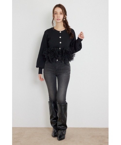 rienda（リエンダ）の「チュールコンビニットトップス 秋服（カーディガン/ボレロ・レディース・ブラック/ライトイエロー/グレー・FREE）」の4枚目の写真
