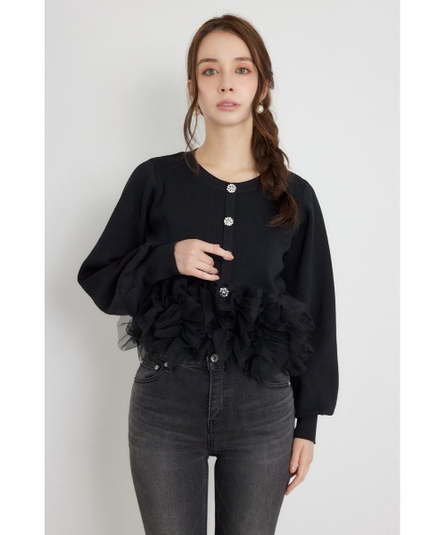 rienda（リエンダ）の「チュールコンビニットトップス 秋服（カーディガン/ボレロ・レディース・ブラック/ライトイエロー/グレー・FREE）」の6枚目の写真