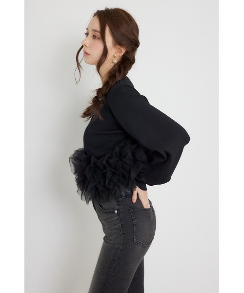 rienda（リエンダ）の「チュールコンビニットトップス 秋服（カーディガン/ボレロ・レディース・ブラック/ライトイエロー/グレー・FREE）」の7枚目の写真