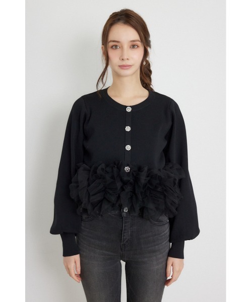 rienda（リエンダ）の「チュールコンビニットトップス 秋服（カーディガン/ボレロ・レディース・ブラック/ライトイエロー/グレー・FREE）」の9枚目の写真