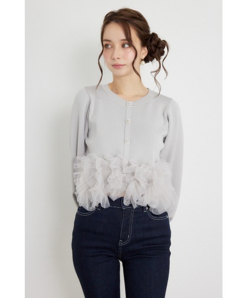 rienda（リエンダ）の「チュールコンビニットトップス 秋服（カーディガン/ボレロ・レディース・ブラック/ライトイエロー/グレー・FREE）」の12枚目の写真