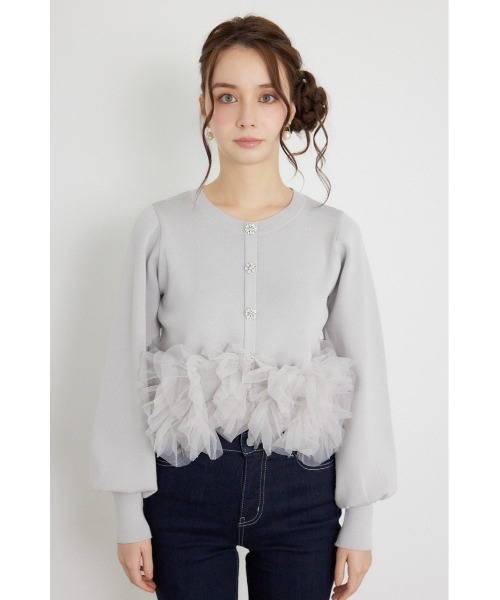 rienda（リエンダ）の「チュールコンビニットトップス 秋服（カーディガン/ボレロ・レディース・ブラック/ライトイエロー/グレー・FREE）」の15枚目の写真