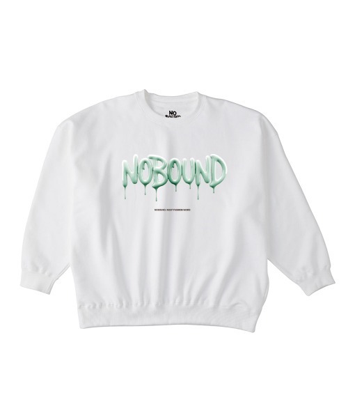 NOBOUND（ノーバウンド）の「NOBOUND（ノーバウンド） トレーナー メンズ レディース ユニセックス スウェット メルティングロゴ プリント ビッグシルエット スウェットシャツ スエット プルオーバー トップス ストリート カジュアル（スウェット・メンズ・ホワイト/ブラック/ヘザーグレー/ダークブルー・M/L/XL）」の2枚目の写真
