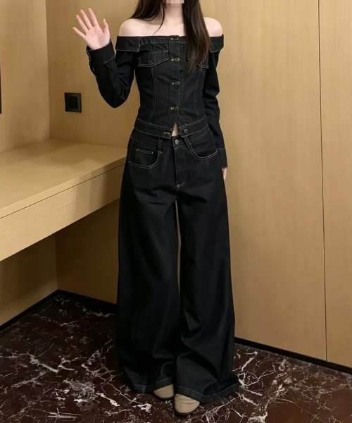 FAVORITO(ファヴォリート)の「デニムトップスパンツセットアップ(セットアップ・レディース・ダークブルー・S/M/L)」の4枚目の写真