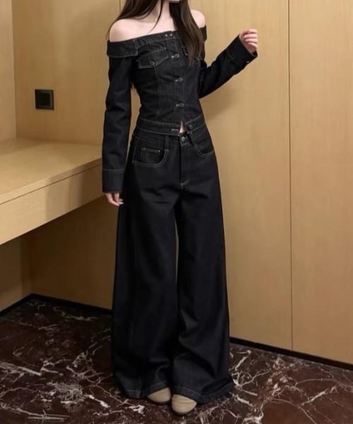 FAVORITO(ファヴォリート)の「デニムトップスパンツセットアップ(セットアップ・レディース・ダークブルー・S/M/L)」の5枚目の写真