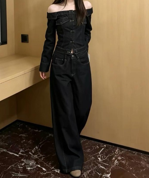 FAVORITO(ファヴォリート)の「デニムトップスパンツセットアップ(セットアップ・レディース・ダークブルー・S/M/L)」の7枚目の写真