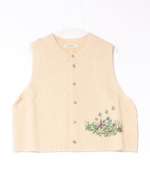メリノウールローゲージ 朝の花たち刺繍ニットベスト