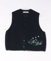 メリノウールローゲージ 朝の花たち刺繍ニットベスト