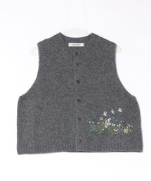 メリノウールローゲージ 朝の花たち刺繍ニットベスト