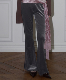 VELVET SEMI FLARED PANTS, CHARCOAL