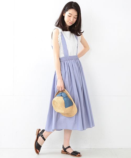 Ray BEAMS(レイビームス)の「Ray BEAMS / サス付 ギャザー ロングスカート(スカート・レディース・ブラック/ブルー系その他・1/0)」の1枚目の写真