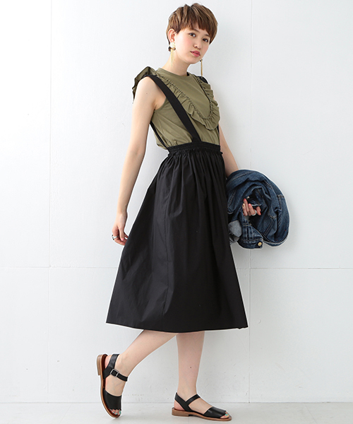 Ray BEAMS(レイビームス)の「Ray BEAMS / サス付 ギャザー ロングスカート(スカート・レディース・ブラック/ブルー系その他・1/0)」の3枚目の写真