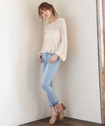 Luz Llena (philter) | ひざスリット・ストレッチスキニーデニム(デニムパンツ)