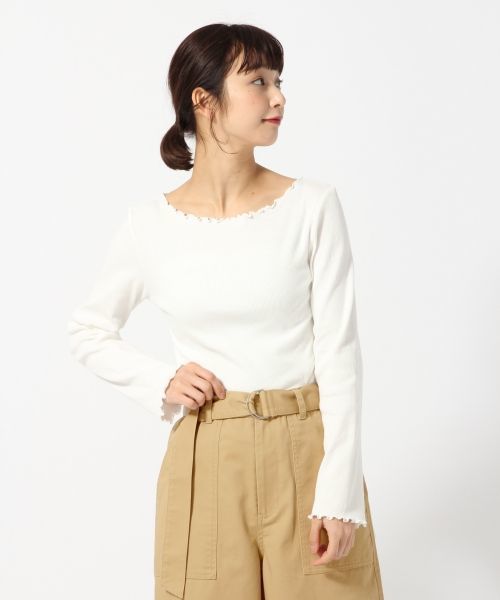 LOWRYS FARM(ローリーズファーム)の「アソートメローボートネック 784508 (Tシャツ/カットソー・レディース・ブラック/パープル/オフホワイト/イエロー/ブルー/ホワイト×ブラック・MEDIUM/LARGE)」の1枚目の写真